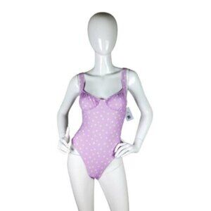 WEWOREWHAT Daisies Ruched Cup One Piece Swimsuit In Lilac Size Small
